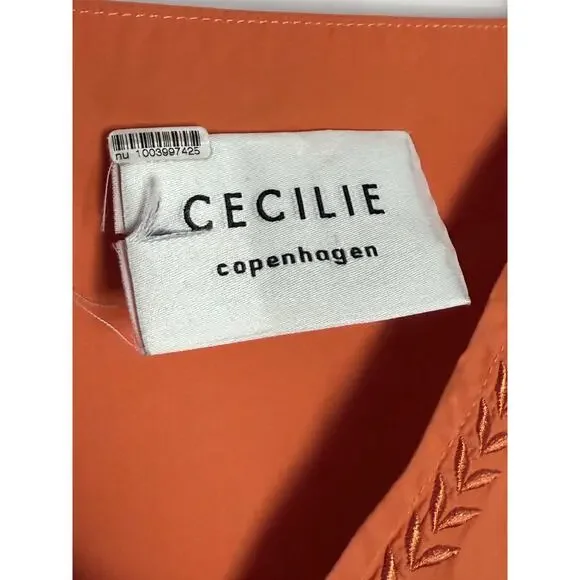 CECILIE COPENHAGEN anthropologie orange cotton Lonni poplin wrap midi dress - Picture 7 of 14